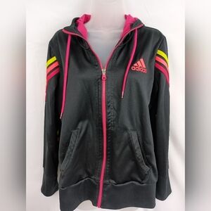 Adidas Black Zip-Up Hoodie with Pink and Yellow Accents (#1,303)(C)